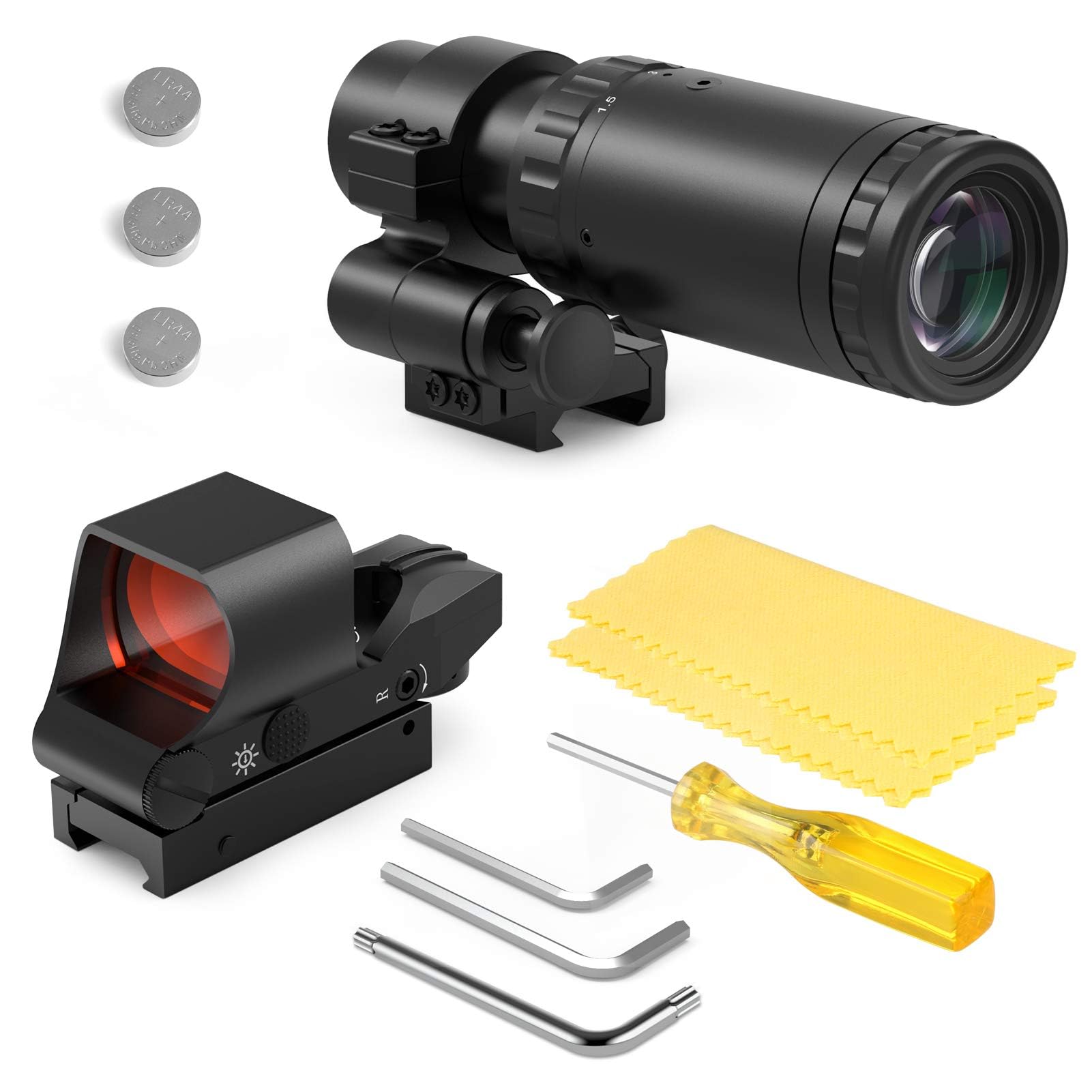 Feyachi RS-30 Mira de Punto Rojo con Lupa 1,5X - 5X Combo, Airsoft Punto Rojo Sólo para Actividades Deportivas