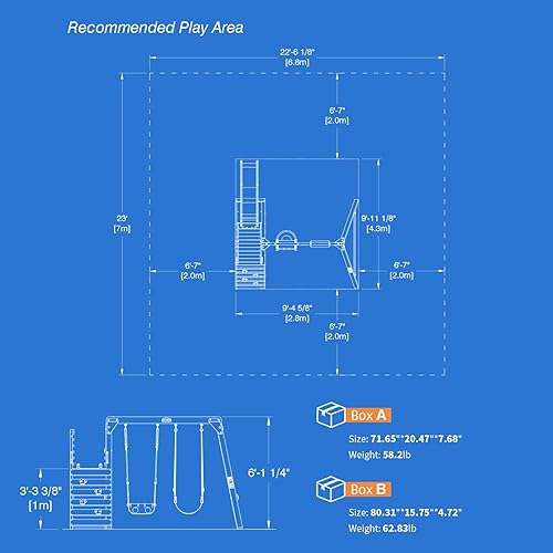 Miniatura 6 de Juegos de columpios para patio trasero para niños, juegos de madera para patios traseros con 2 columpios, un tobogán de olas grandes, pared de