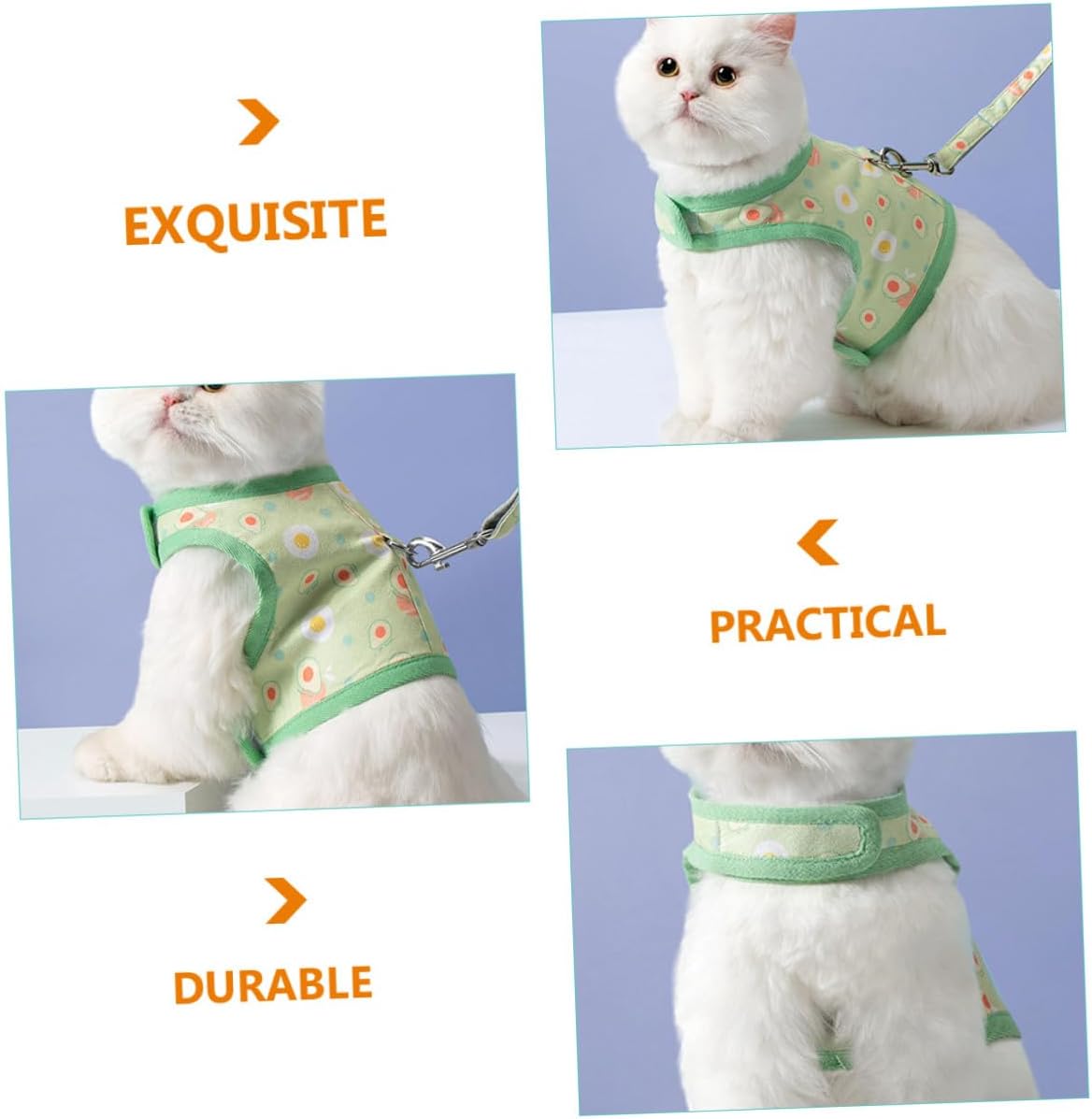 Cat Vest Harness and Leash Avocado Pattern Breathable Soft Mesh Material Size M for 6-9 Lbs Cats Secure Walking and Outdoor Use Pet Strap for Kitten