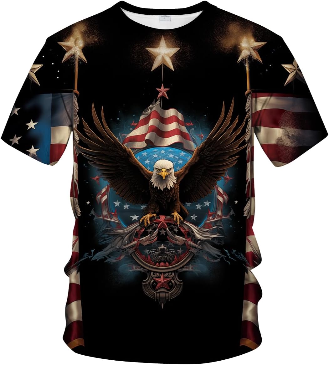 Funny USA Bald Eagle T-Shirt American Flag Style Graphic Tee Shirt