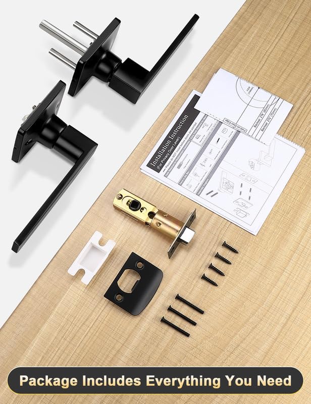 Mengico Paquete de 1 manija de puerta de paso interior color negro mate, mango resistente sin bloqueo para puertas de armario y pasillo, reversible para juegos de palancas laterales derecho e