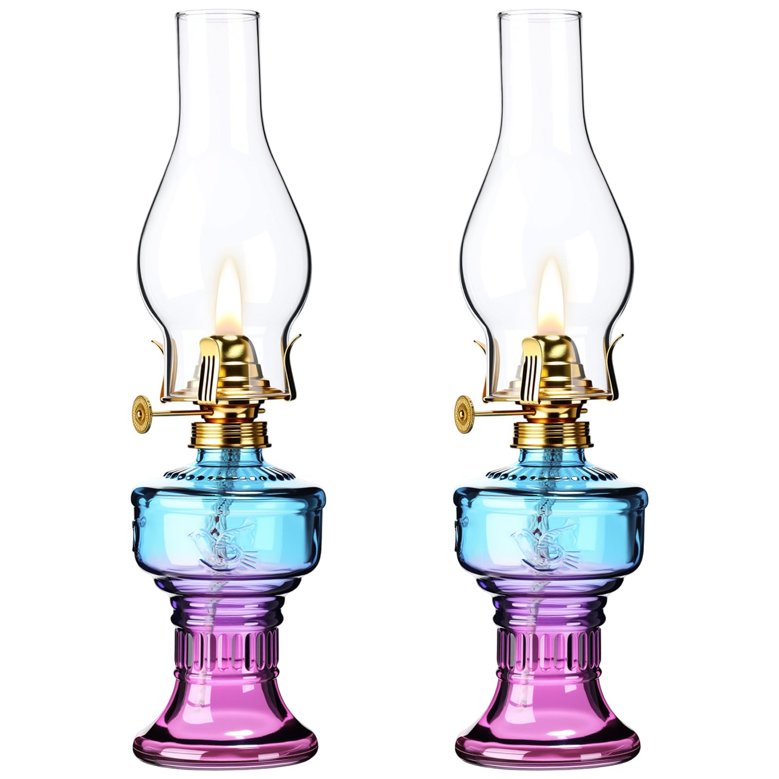 2 Pcs Oil Lamps for Indoor Use, Hurricane Kerosene Lamp, Gradient Purple