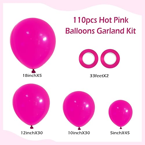 Miniatura 2 de FOTIOMRG Kit de arco de guirnalda de globos de color rosa intenso, 18, 12, 10, 5 pulgadas, globos de látex de color rosa intenso, paquete de