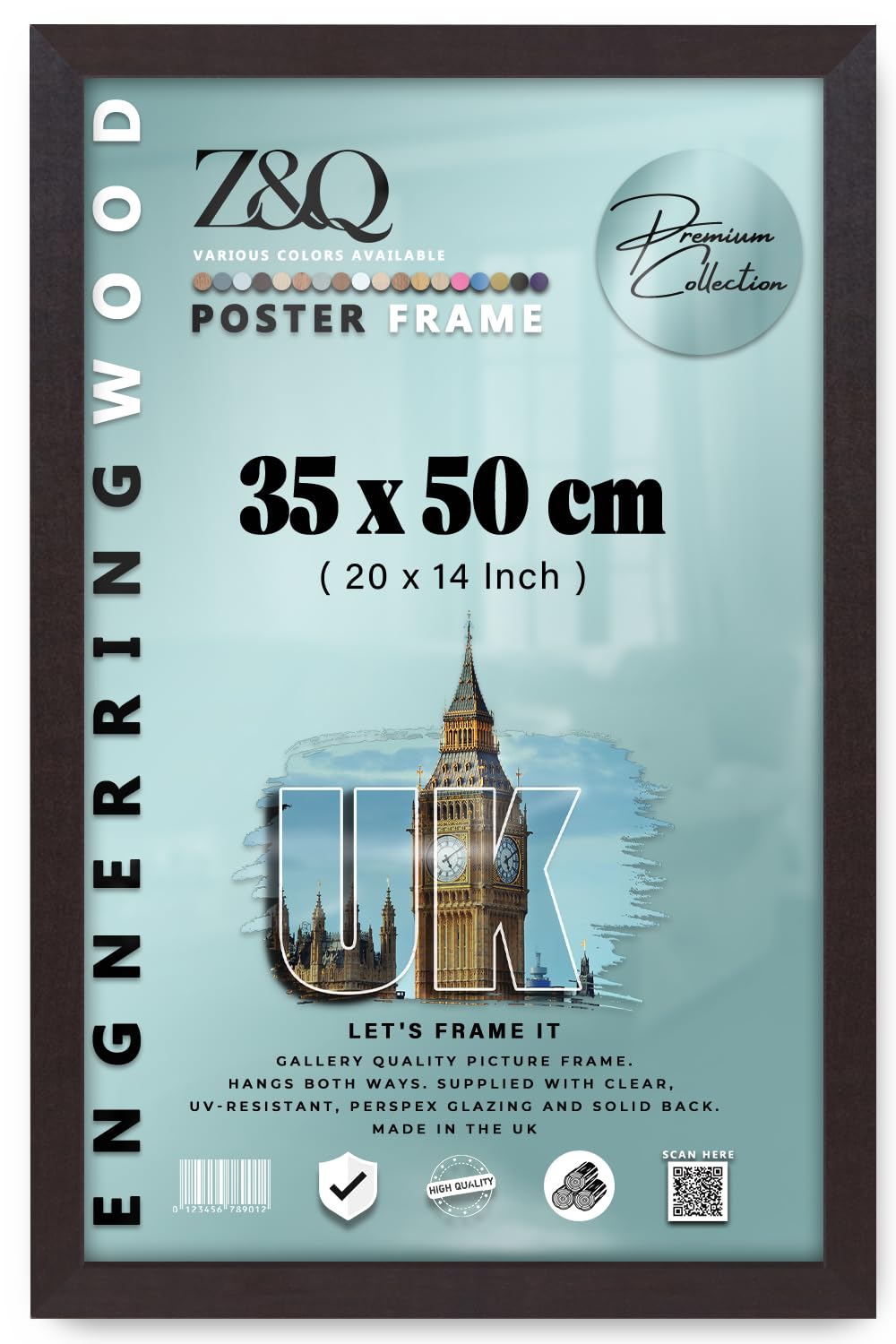 Z&Q | Luxury MDF Wall Frame (35 x 50 CM) Rich Wood Grain, Sleek Hanging Picture Holder 20X14 Inch Minimalist & Decorative, 350 x 500 mm [ Mahogany ]