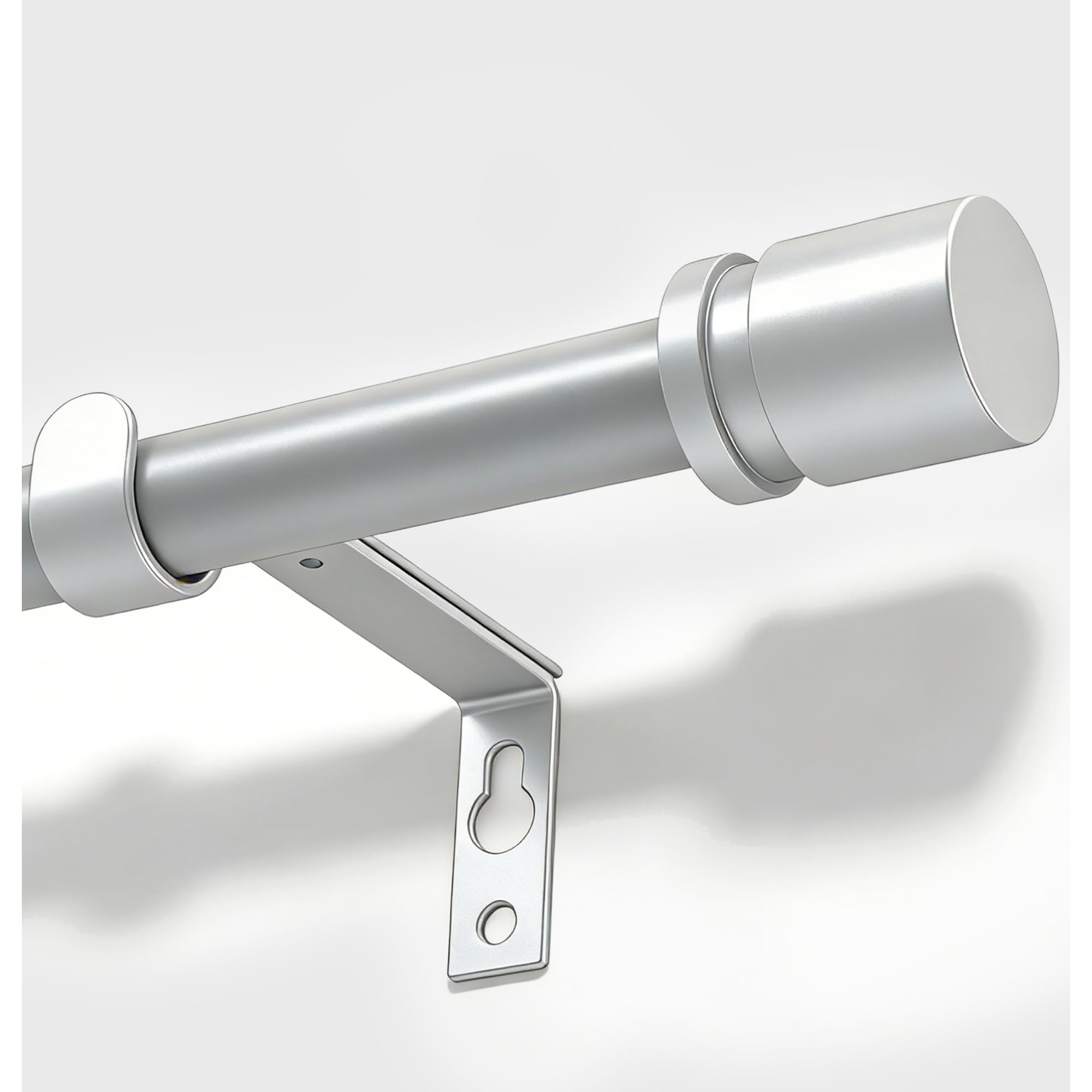 16mm Curtain Pole Extendable, Silver Curtain Rail with End Caps and Brackets, 67-187cm, Suitable for Windows and Bedrooms