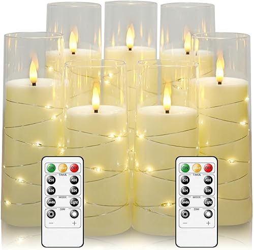 Velas sin llama con cuerda de estrella incrustada, velas LED de pilar a pilas con temporizador y control remoto, decoración del hogar para ambiente,