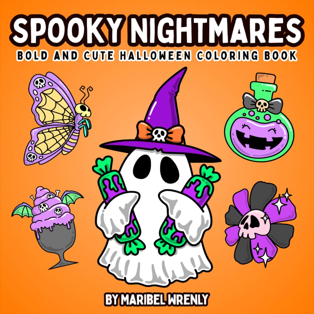 Spooky Nights: A Bold and Cute Halloween Coloring Book Featuring Ghosts, Pumpkins, Witches, Black Cats, and Adorable Spooky Fun