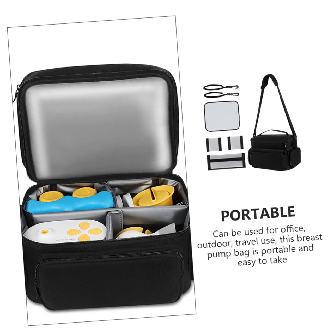 Tragbarer Milchpumpen Organizer mit Reißverschluss, Polyester Schwarz