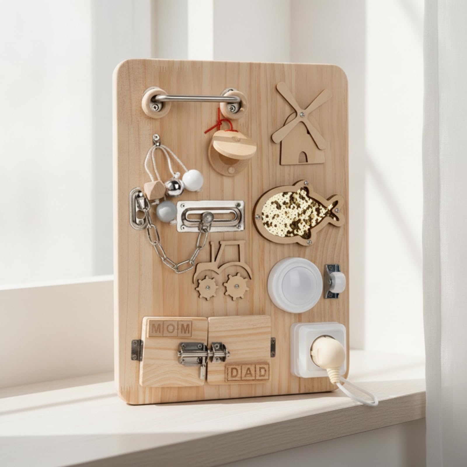 Amagogo Busy Board Child-Centered in Legno con Cavtto Senza Schermo Tavola delle attività Doppia Faccia in Legno Levigato per Apprendimento a Casa