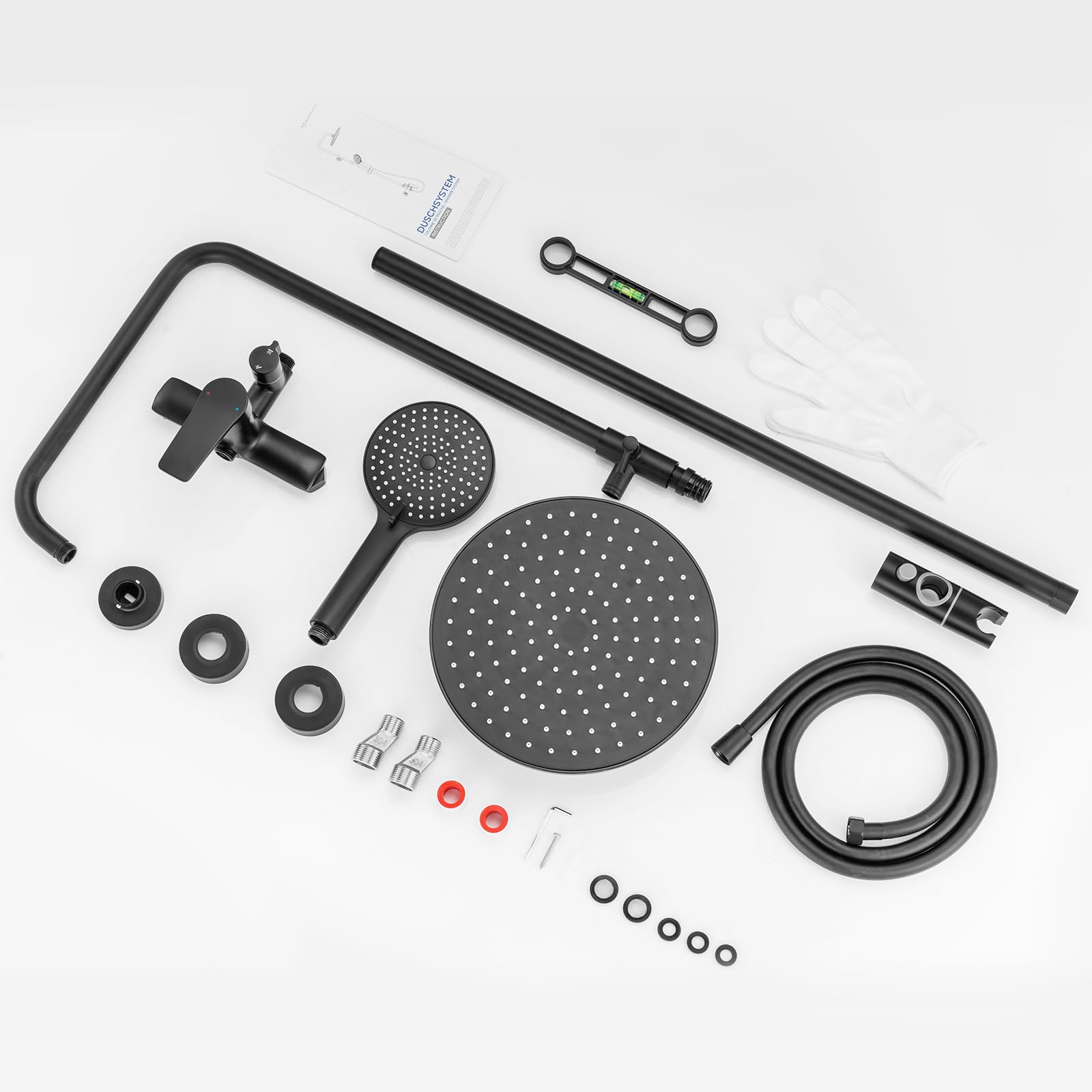 Auralum Colonna Doccia con Miscelatore, Saliscendi Doccia con Soffione Altezza Regolabile, Asta Doccia Acciaio Inox, Miscelatore Doccia Esternoe, Nera