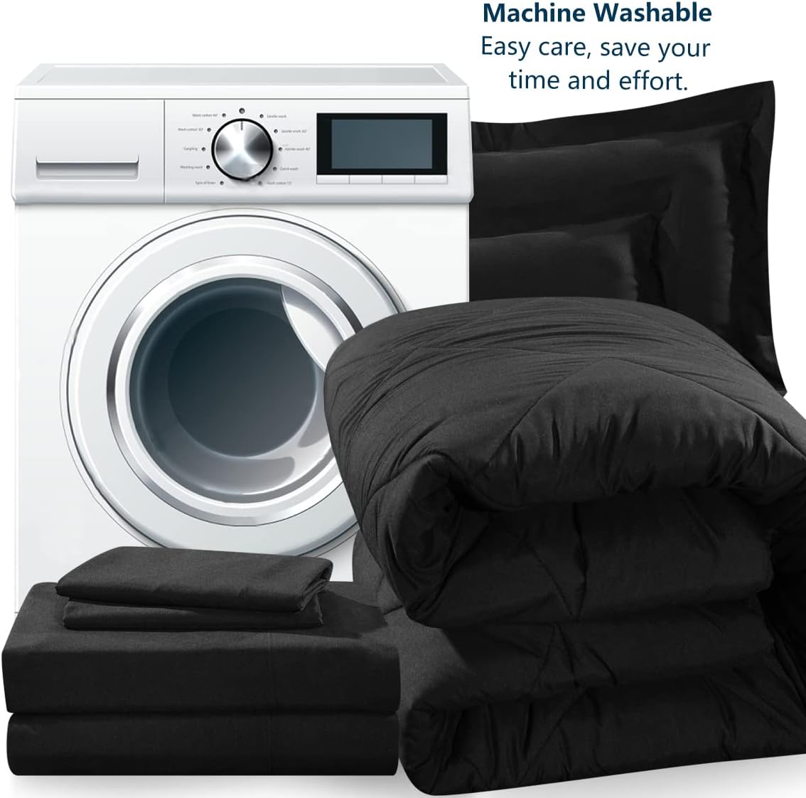 CozyLux Full/Queen Comforter Set with Sheets 7 Pieces Bed in a Bag Black All Season Bedding Sets with Comforter, Pillow Shams, Flat Sheet, Fitted Sheet and Pillowcases : Home & Kitchen