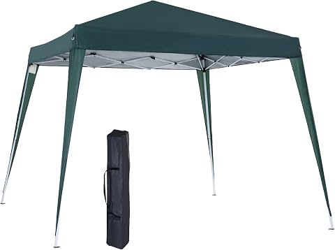 Outsunny Carpa Plegable 2,4x2,4 m, Pop-up, Cenador Pabellón de Jardín, Altura Ajustable con Bolsa de Transporte, Anti-UV, Impermeable, Gazebo para Camping, Fiestas, Exterior, Verde