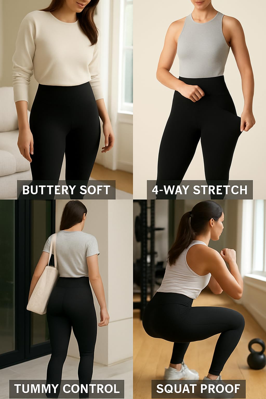 Sunzel - Leggings da allenamento da donna contenitivi a vita alta, nero, M