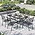 PHI VILLA 7 Piece Outdoor Dining Set for 6, 60” Rectangular Metal Steel Dining Table with Umbrella Hole & Stackable Dining Chairs for Patio, Deck, Yard, Garden