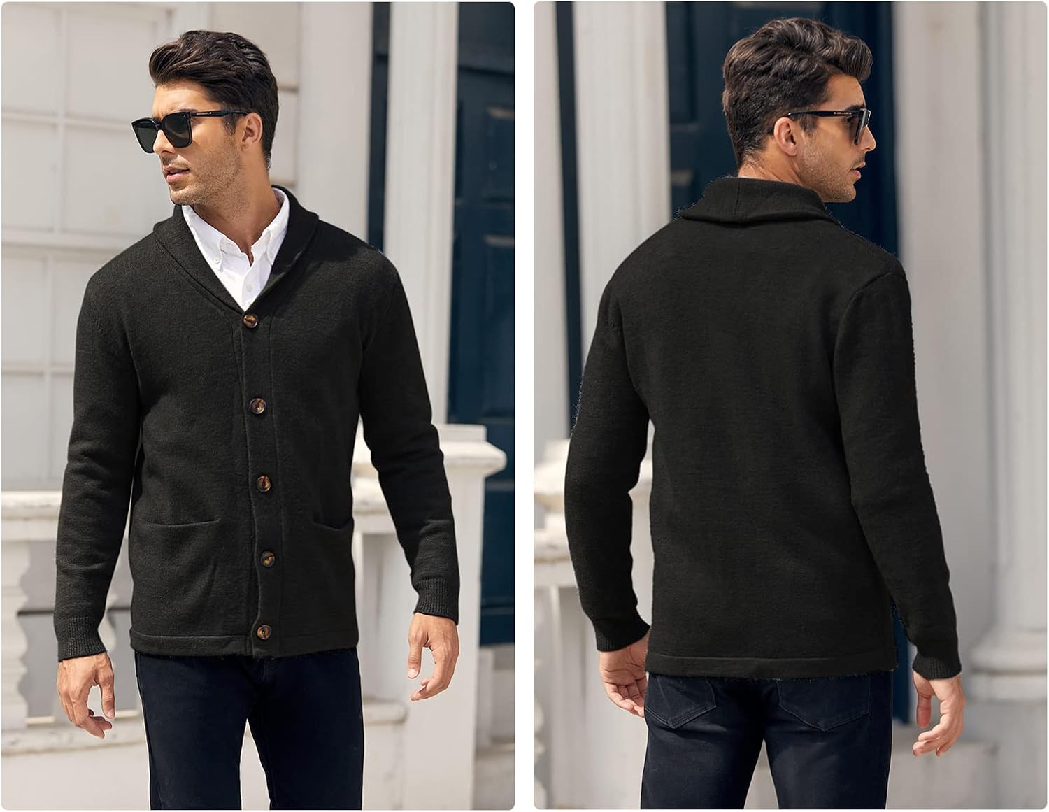 Runcati Mens Shawl Collar Cardigan Sweaters Button Down Cable Knitted Loose Fit Knitwear Open Front Sweaters Winter Outwear - Image 2