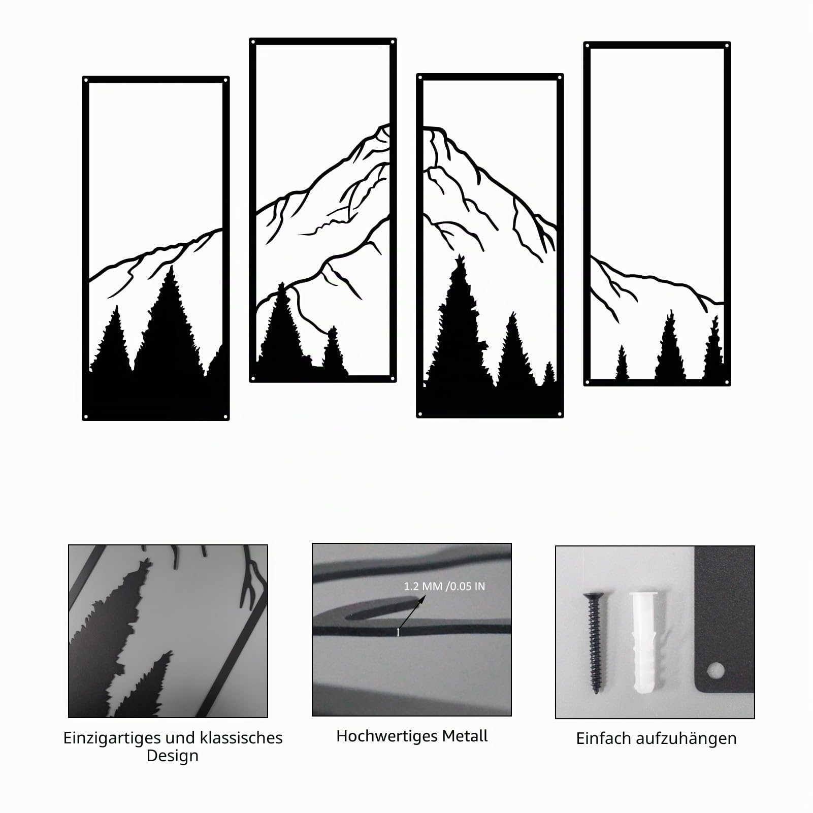 ruelen 4 Stück Wanddeko Metall Berg Wandbild Wohnzimmer Wand Deko Wall Art