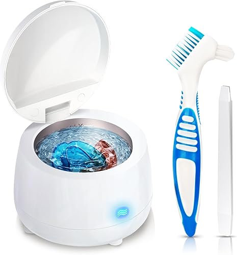 Máquina de limpieza ultrasónica para retenedores 43kHz portátil Ultra Sonic Dental Pod - Limpieza profesional protector bucal, alineador, dentadura,
