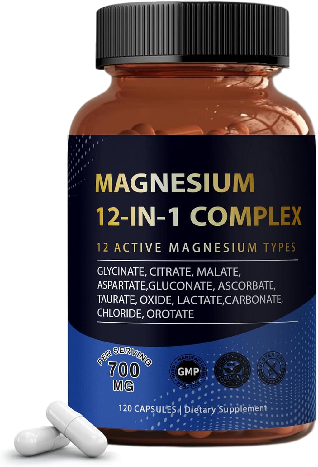 Puravita Magnesium Complex 700mg 12 in 1 Magnesium Supplement with Glycinate, Citrate, Malate & More | Easy Absorption, Energy Support, Vegan & Non-GMO | 120 Capsules (1pc)