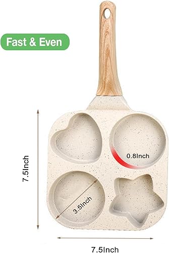 Miniatura 9 de JUSTUP Sartén antiadherente, sartén para huevos de 4 tazas, sartén dividida antiadherente, sartén de granito saludable de 7.5 pulgadas con mango