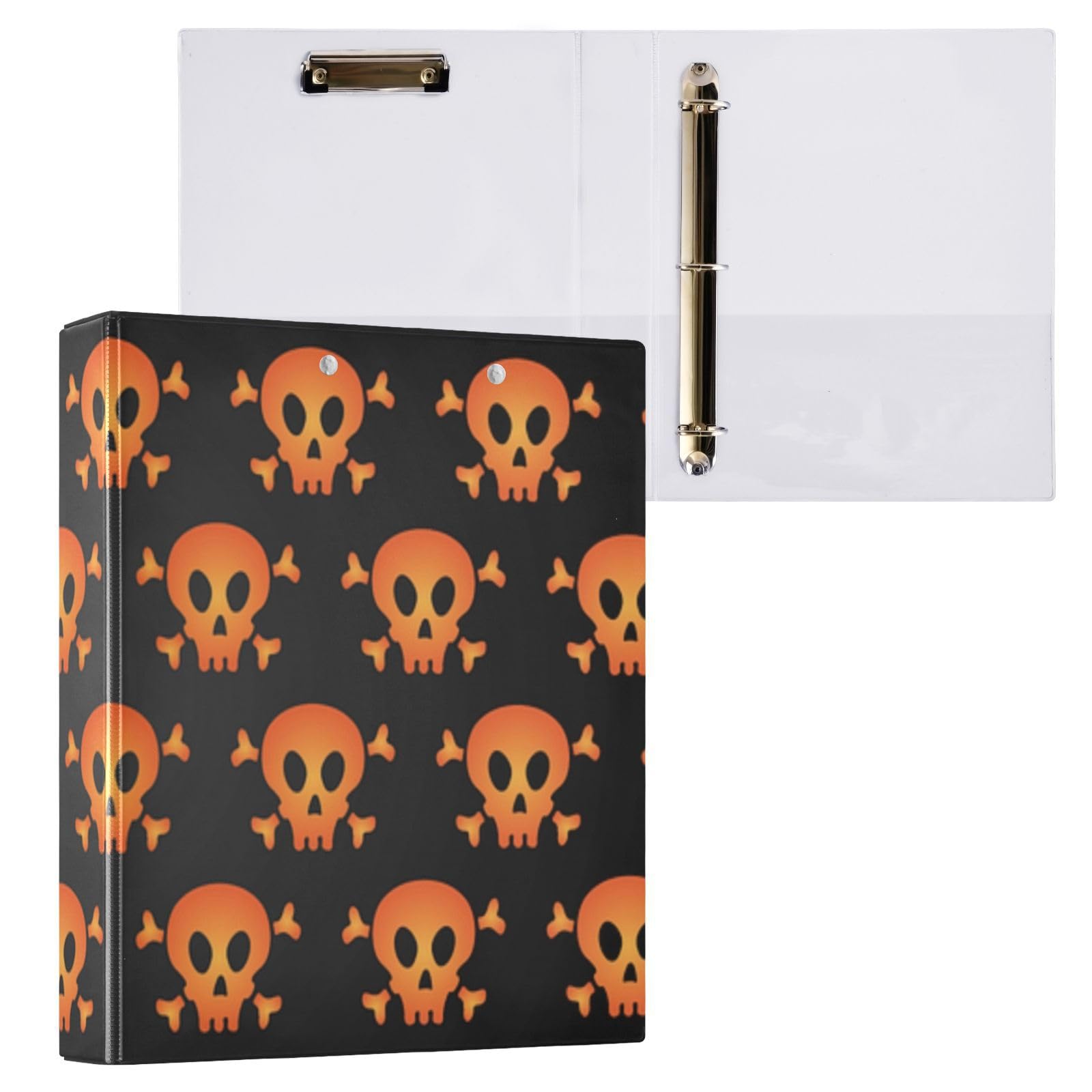 Raccoglitore impermeabile con 3 anelli rotondi con portablocco, in PVC trasparente, formato A4, versatile, 200 fogli, per ufficio, scuola, casa, organizzazione ricette, motivo teschio di