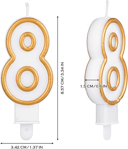 Miniatura 2 de 10 velas con números de pastel de cumpleaños, números del 0 al 9, velas blancas con bordes dorados, decoración de velas para decoración de bodas,