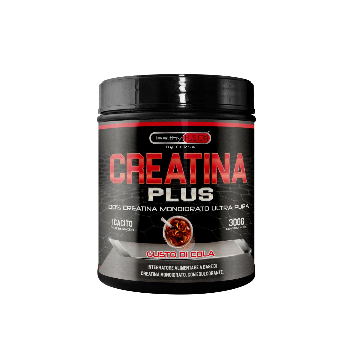Healthy Fusion | Creatina Monoidrato in polvere 100% pura, senza additivi | Favorisce la crescita muscolare e aumenta le prestazioni fisiche | Alta solubilità | 300g, gusto Cola