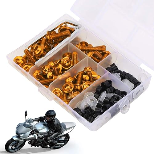 Miniatura 3 de Aramox Kit de pernos de carenado, 158 piezasjuego de tornillos de carenado universales, kit de llave de junta para motocicleta (dorado)