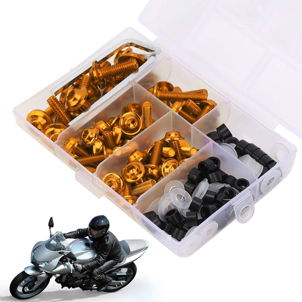 158Pz Kit di Bulloni per Carenatura Universale per Motocicletta, Viti per Parabrezza per Motociclette Bulloni per Carenatura in Alluminio Kit di Clip per Dadi(Oro)