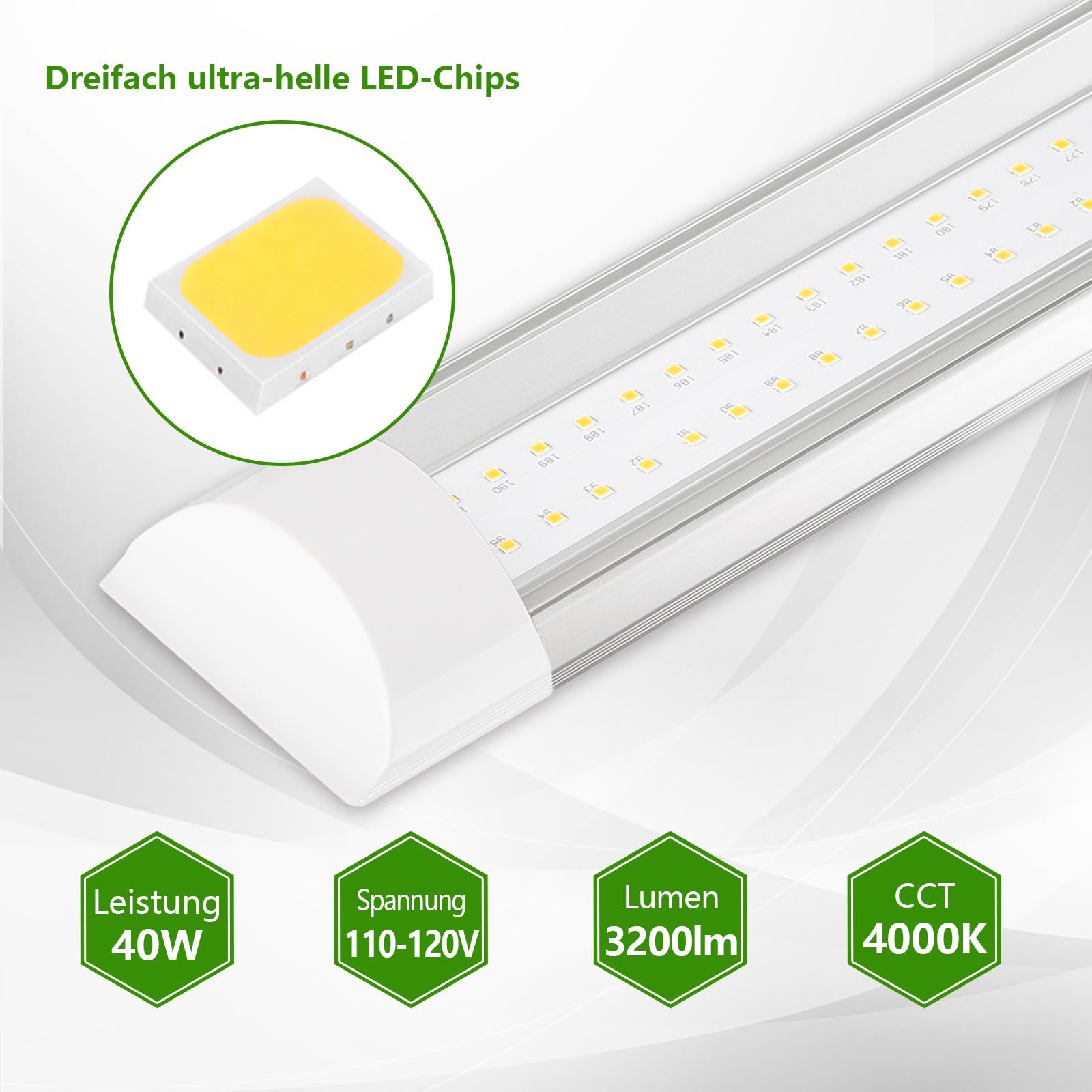 4 Stück LED Rohre 120cm 36w 4000K Ultradünne LED Lichtleisten Und Eignen Sich für Garagen, Keller, Werkstätten, Büros Und Lagerhallen.