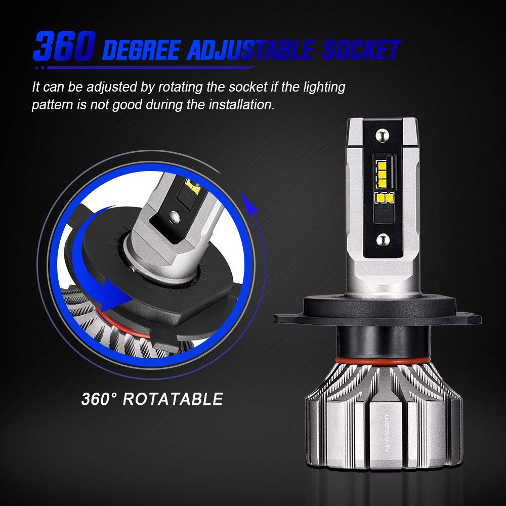 NOVSIGHT H4 LED 360 Regolabile Kit Fari Auto 10000LM 6500K Estremamente Luminoso Faro Bianco per Auto Moto, Lampadine Alogene e Luci Allo Xeno Lampada di Ricambio