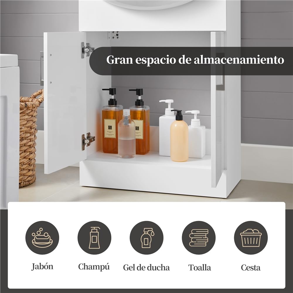 Yaheetech Mueble de Baño con Lavabo Cerámico con 2 Puertas | Armario Bajo Lavabo para Lavabo 61x43,5x84 cm Blanco