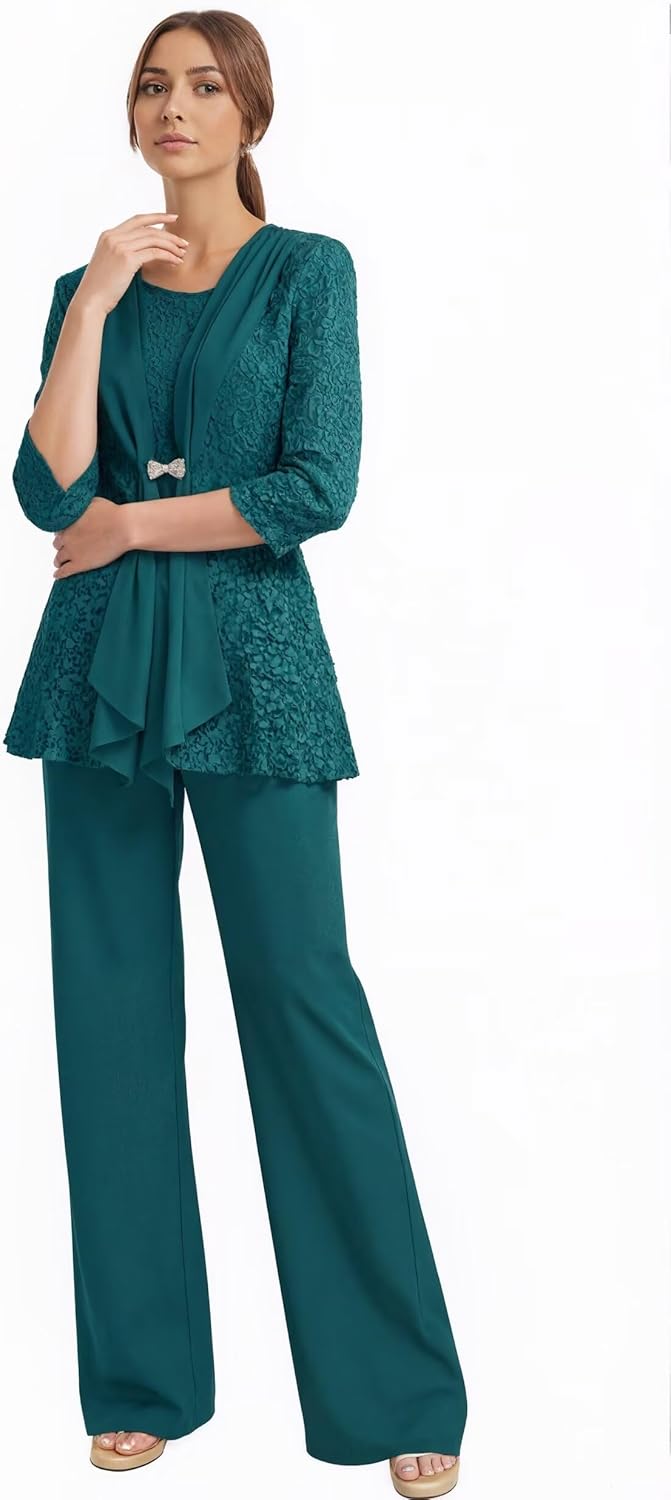 3 Pieces Mother of The Bride Pantsuits Plus Size Formal Wedding Guest Pant Suits with Jacket - Image 6