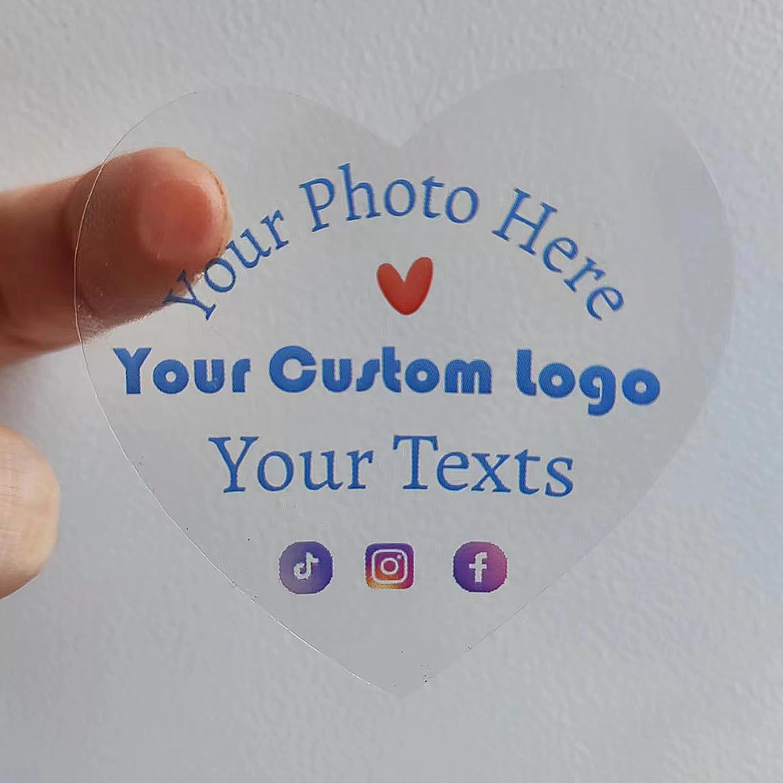 Inshoney Custom Clear Stickers Personalized Logo Labels Transparent Stickers Waterproof Round, Heart, Rectangle, 1.5", 2", 3",4",5",6", 150pcs (Heart)