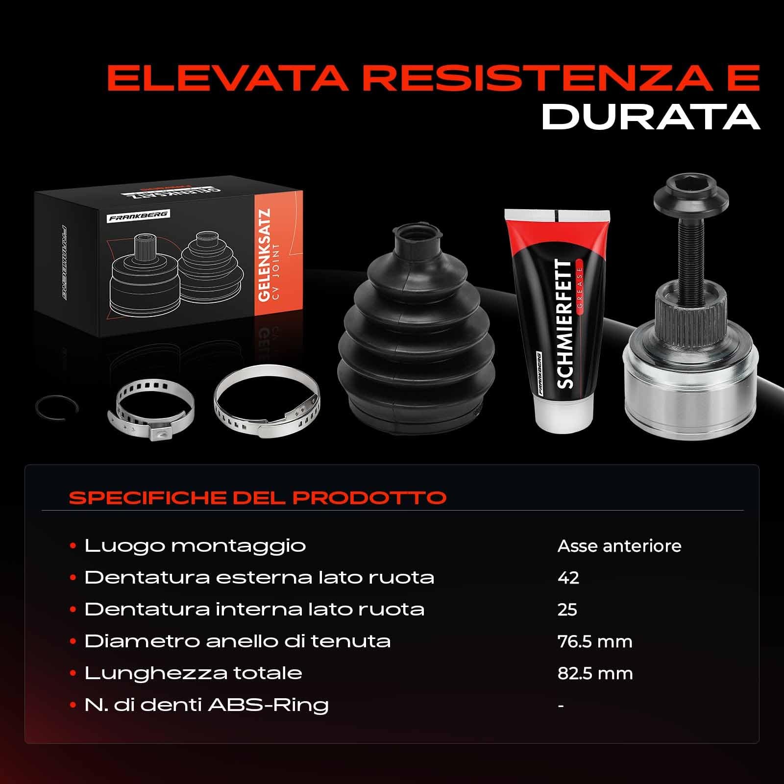 Frankberg Kit Giunti Semiasse lato ruota anteriore Compatibile con A4 8K2 1.8L 2.0L 2009-2015 A4 Allroad 8KH 2.0L 2009-2016 A5 8T3 2.0L 2011-2017 Q5 8RB 2.0L 2009-2017 Replace# 8R0498099