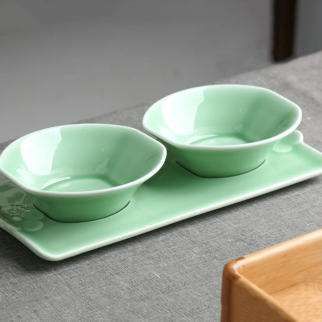 Soßenschale, Sojasoßenschale, 3-teiliges Set, Tablett mit 2 Fächern, Servierschale für Dip-Soßen für Essig, Sushi, Ketchup, Vorspeisen, Gewürze, Servierschalen, Dip-Schalen (A)
