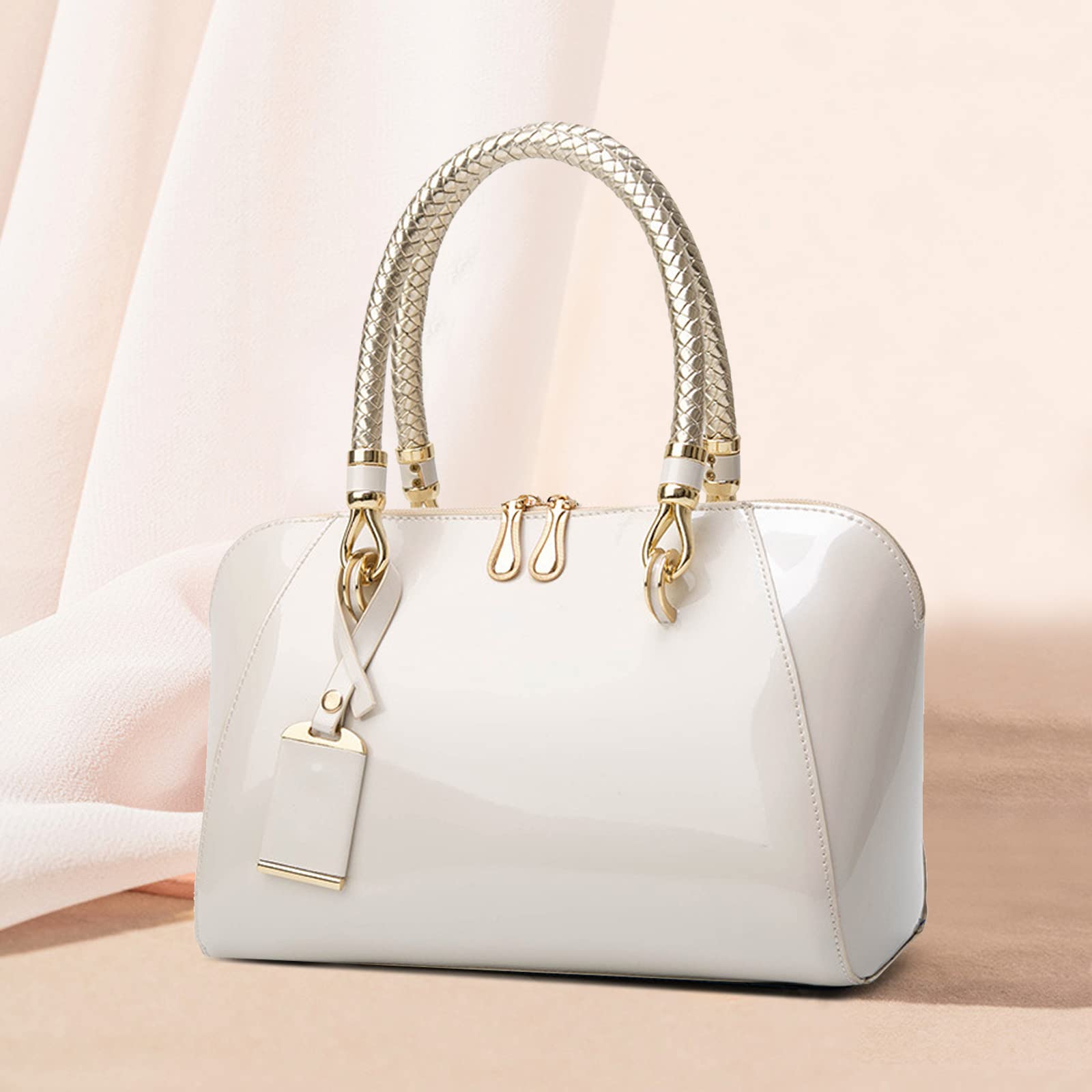 NICOLE & DORIS Moda Borse Donna Borse a Mano Elegante Borsa a Spalla in Vernice Sera Pochette Donna Borsetta da Sposa Bianco