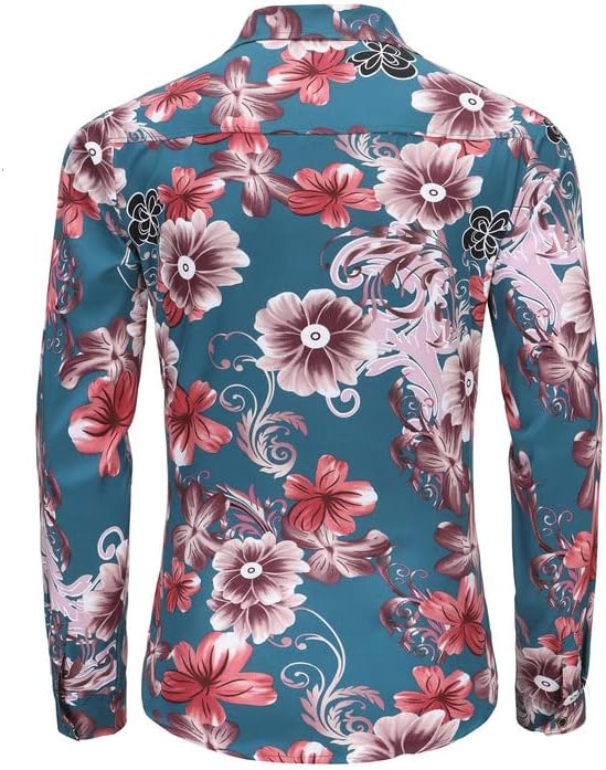 Vista 4 de Men's Hawaiian Shirt Floral Slim Fit Paisley Aloha Shirt Long Sleeve Casual Beach Tropical Button Down Shirts