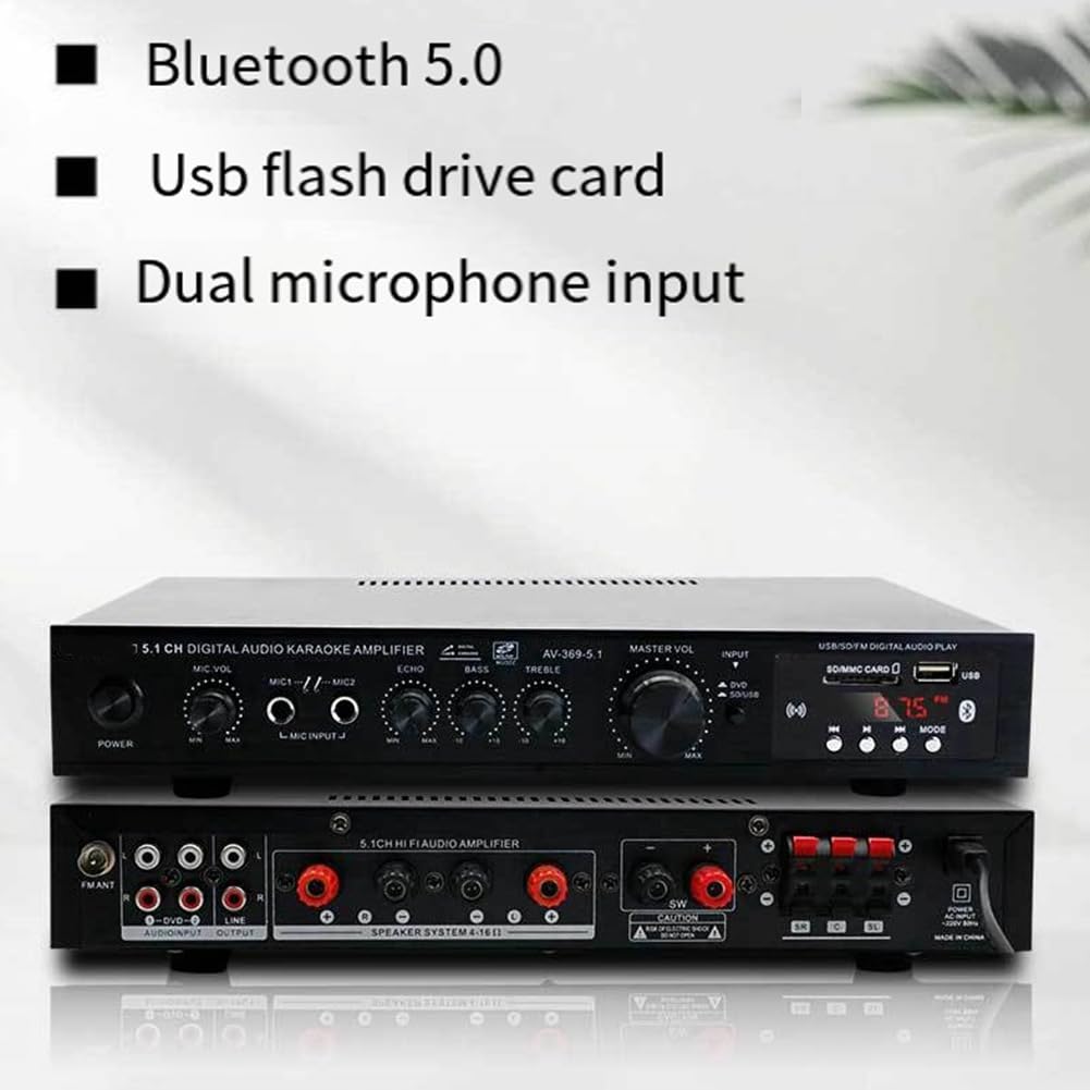 Amplificateur HiFi 5.1 Canaux Caisson de Basses Haute Puissance Scène Home Cinéma Bluetooth Radio Amplificateur Extérieur Prise UE Facile à Utiliser