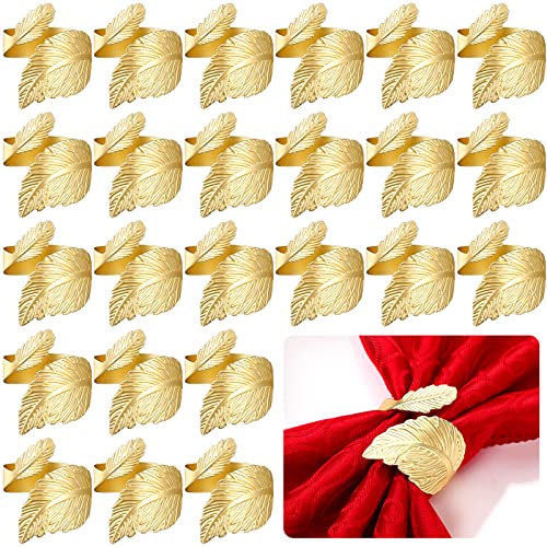 Inbagi 24 Pieces Gold Napkin Rings Leaf Shape Napkin Rings Metal Napkin Holders For Cloth Napkins Gold Leaf Napkin Rung For Napkins Table Fall Fiesta Easter Halloween Thanksgiving Christmas #TOP21
