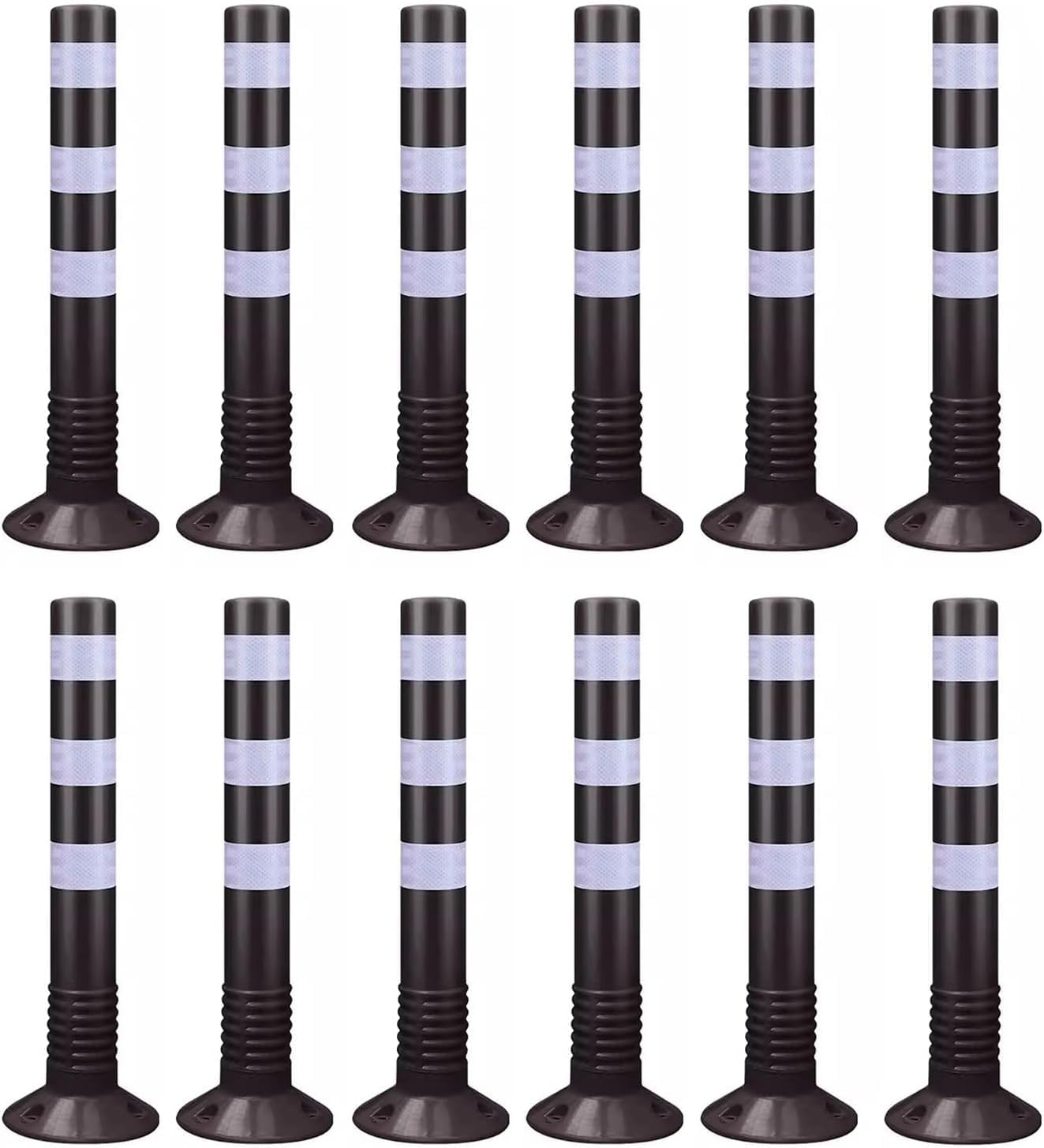 GTHTUHFD Traffic Cone Safety Barrier Reflective Parking Cones, 30In Traffic Delineator Safety Post For Parks/Garden Pathways/Streets, Commercial Flexible Caution Cones Bollar,Black-12 Pack