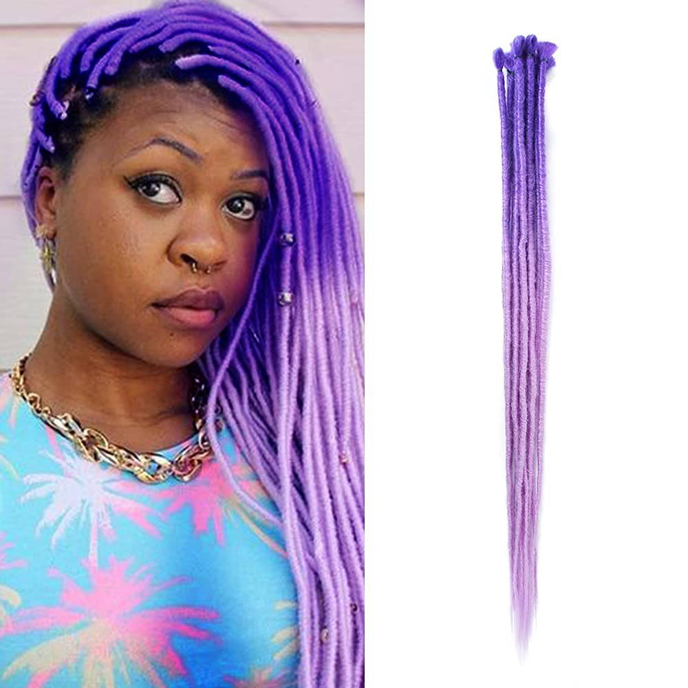 Dsoar 24inch Ombre Dreadlock Extensions for Women/Men 10 Pcs Locs Extensions Synthetic Dreads Handmade Crochet Braiding Hair(Purple and Light Purple)