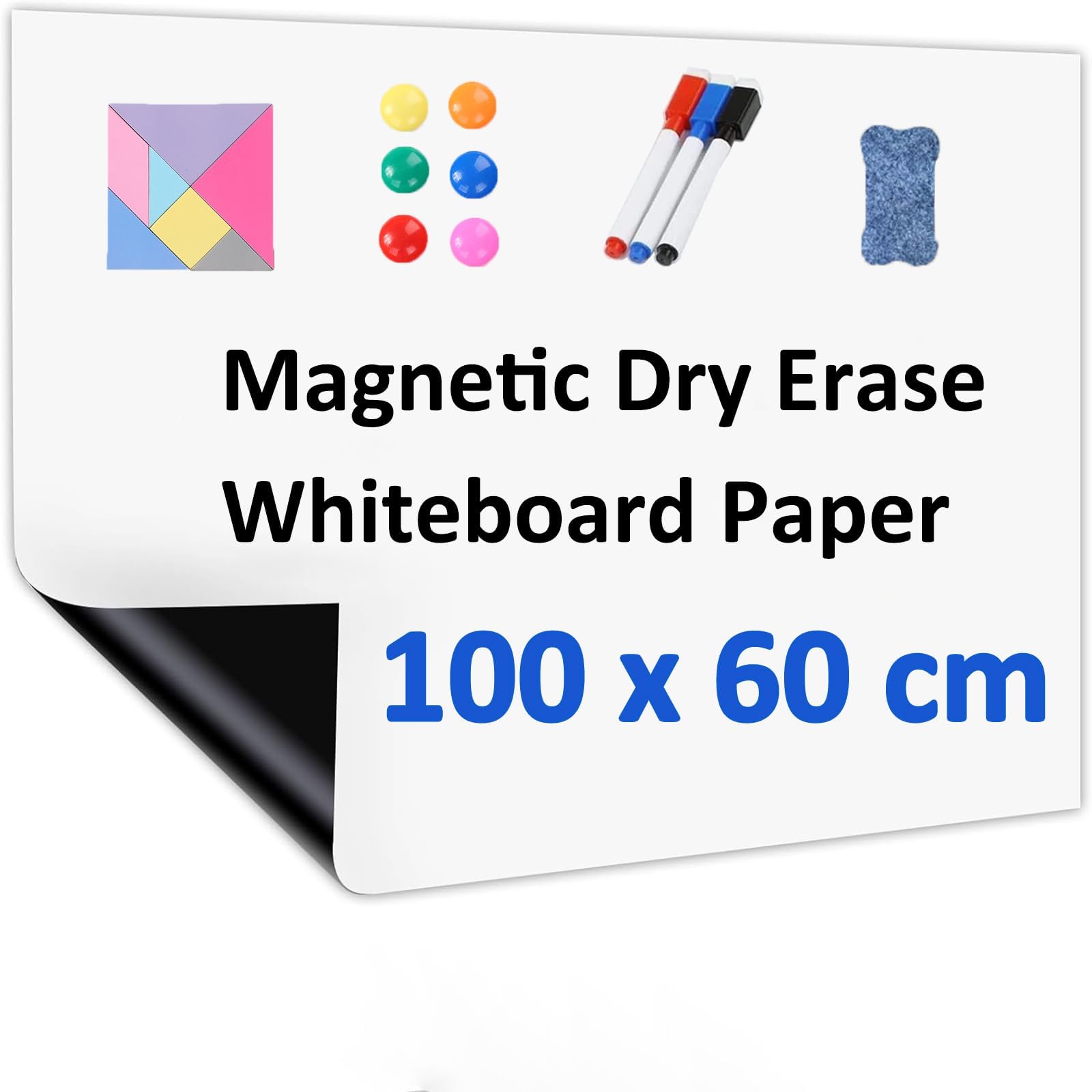 – Self-Adhesive Magnetic Whiteboard Paper 24 x 35 inch (60.9 cm x 91.4 cm), 1 roll/pack | Whiteboard Film Stick on Wall | Dry Erase Board for Office Home, Walls, Doors | Removable