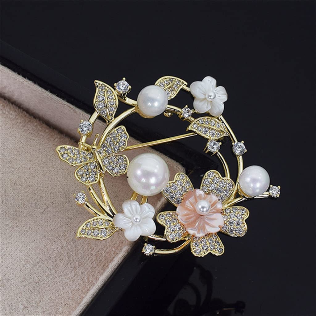 Broche de Perlas y Flores de Concha de mar Profundo Natural Rosa, Chaqueta para Mujer, cárdigan, Pin, Accesorios de Temperamento versátiles, Ramillete