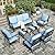 HERA'S HOUSE 7 Piece Patio Furniture Set, 2 x Rocking Chair, 2 x Fixed Chair, 2 x Ottoman, 1 x 3-Seat Sofa, All Cushioned 9 Seats Outdoor Conversation Set for Lawn Garden Backyard, Blue