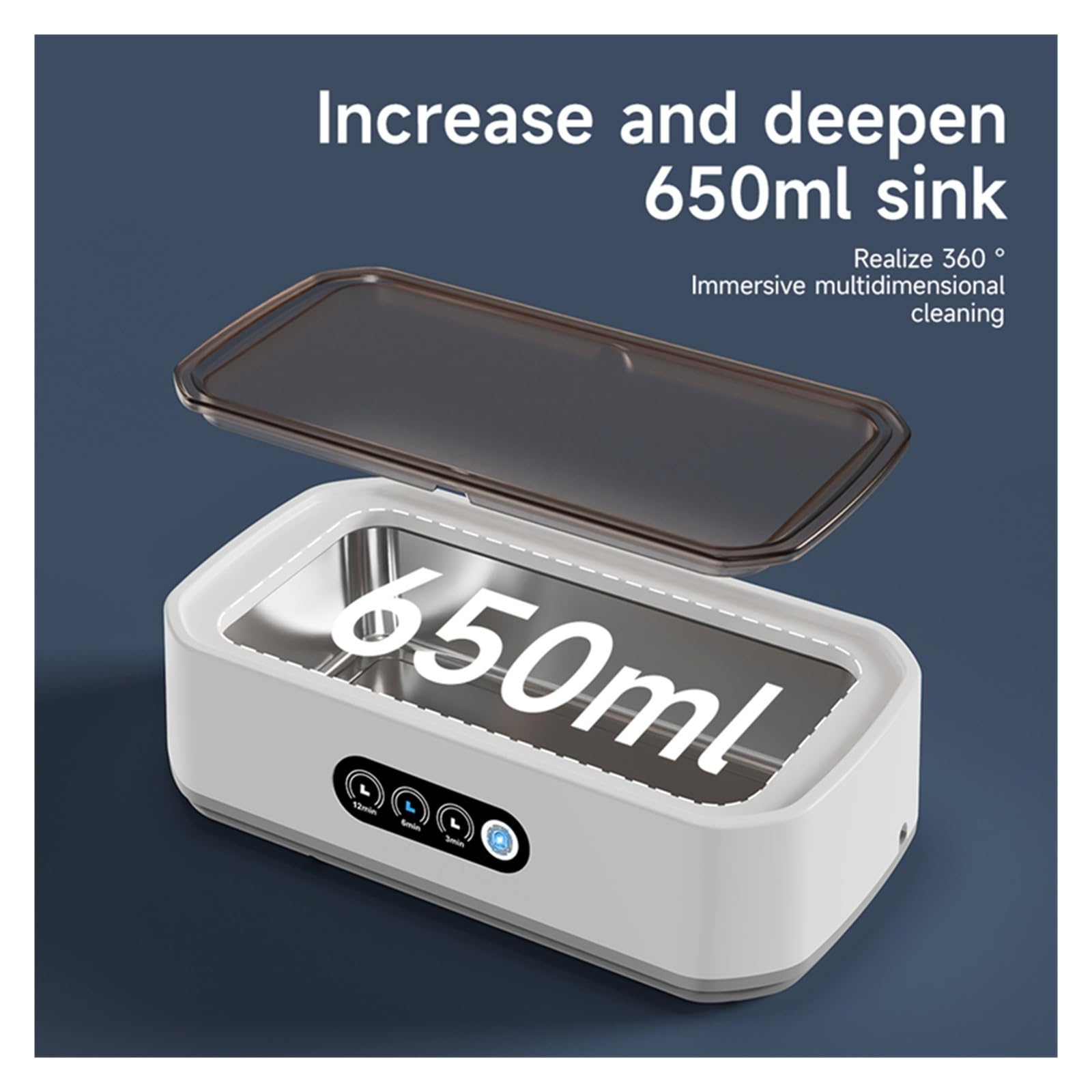 Nettoyeur à ultrasons, Nettoyeur de bijoux ultra-rapide et puissant, grande capacité réglable, 650 ml