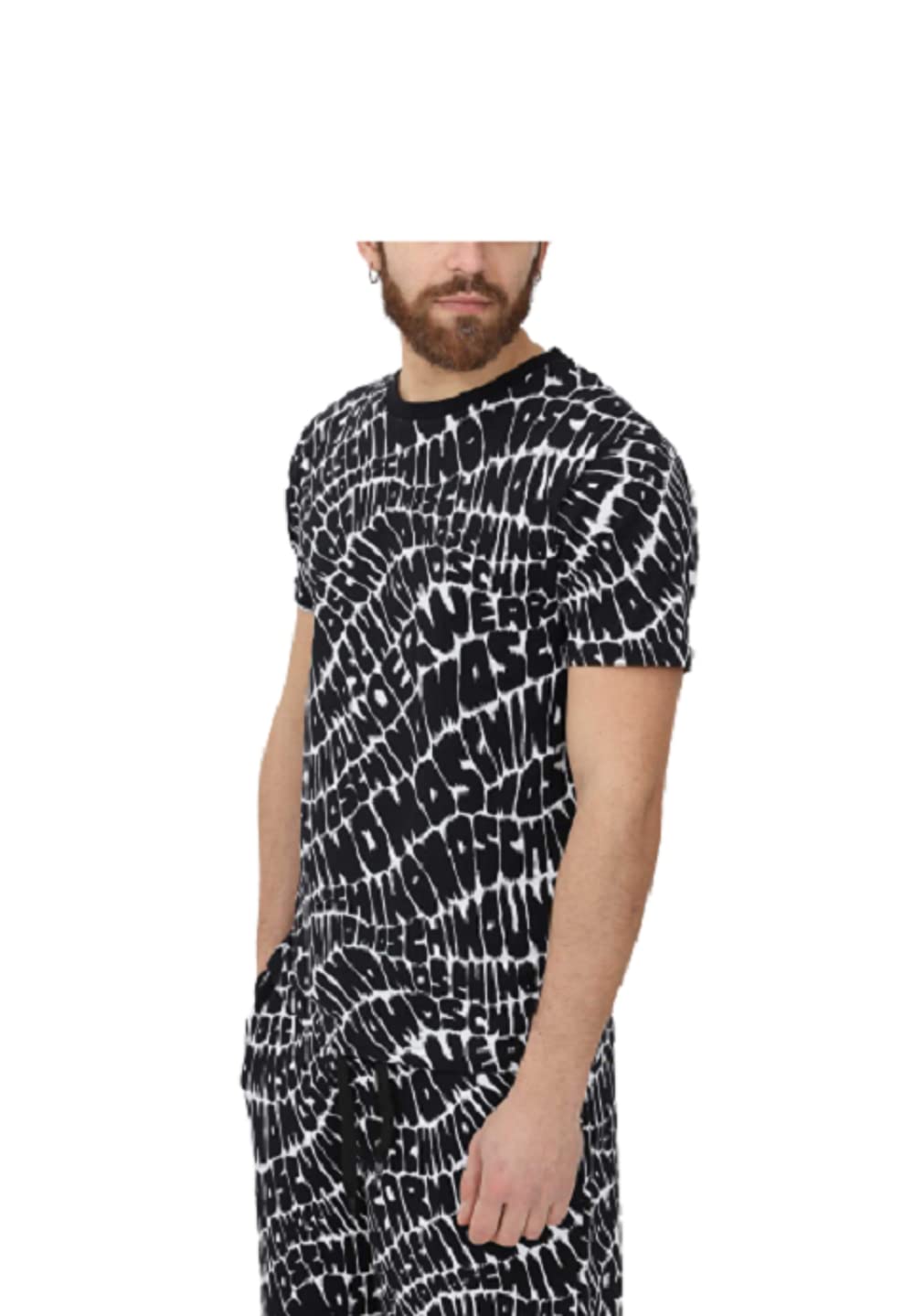 Moschino T-Shirt Mężczyźni z krótkim rękawem z nadrukiem logo wzór wydruku czarny Allover, Czarny, M
