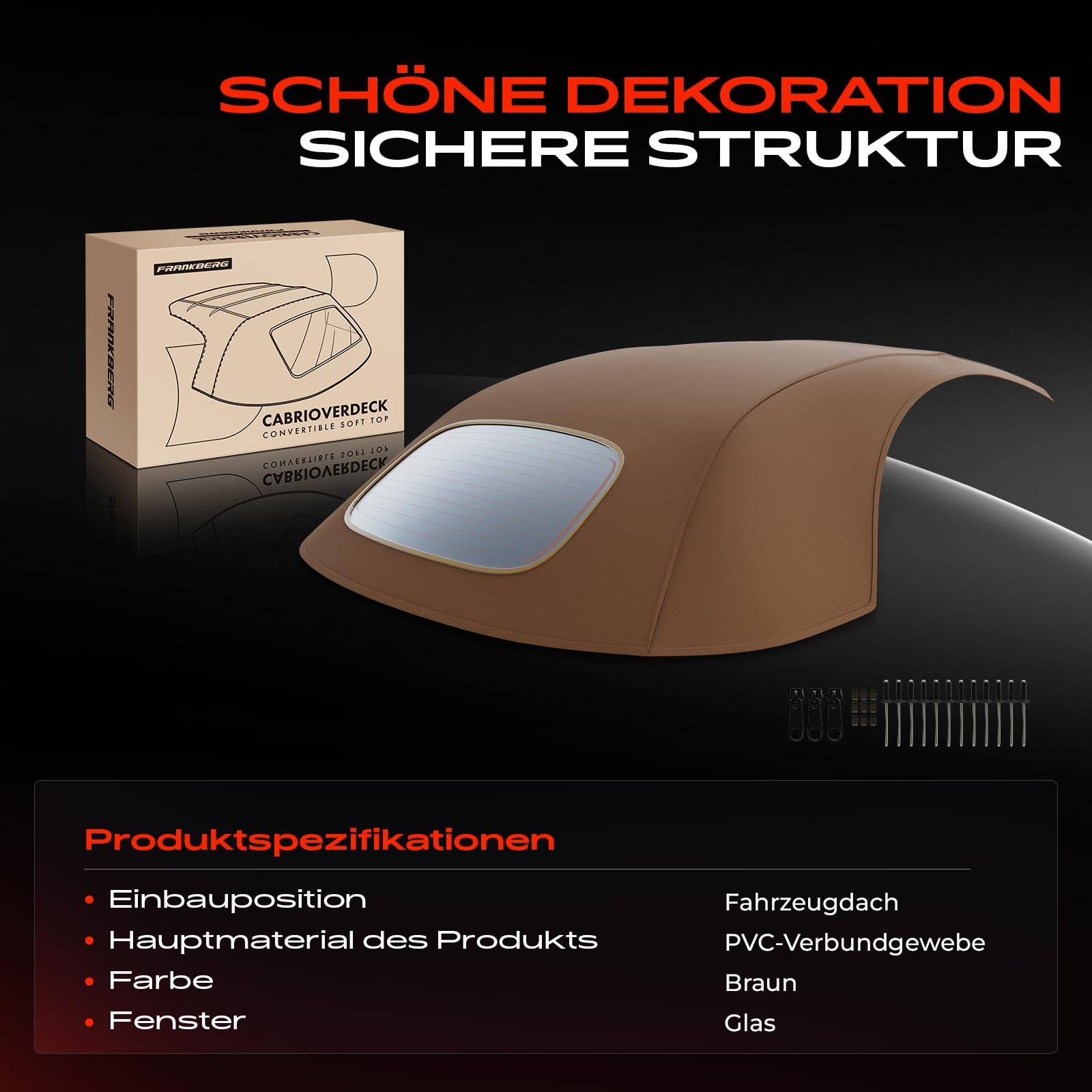 Frankberg Cabrioverdeck Softtop Verdeckbezug Braun Kompatibel mit New Beetle Cabriolet 1Y7 1.8L-2.5L 2002-2010 Replace# VWNB TAN-STF