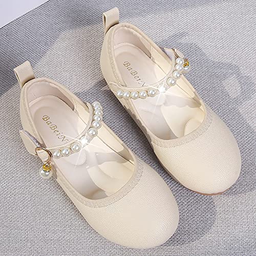 Girls Single Shoes Kids Open Toe Ankle Strap Dress Shoes Wedding Party Sandals for Toddler Kids Princess Active Slides (Beige, 28 Little Child)3