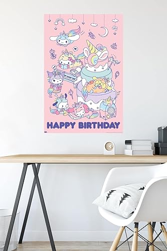 Miniatura 4 de Trends International Hello Kitty and Friends 22 Unicorn Party - Póster de pared de feliz cumpleaños, 34 pulgadas de largo x 22.4 W, versión premium