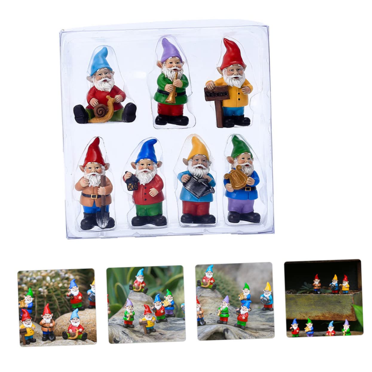 Kisangel Figurina de Gnomos 7 Piezas de Resina para Decoración Navideña | Set de 1 Juego, Estilo Cartoon Creativo y Único, Pensado para Niños Decorar el Hogar